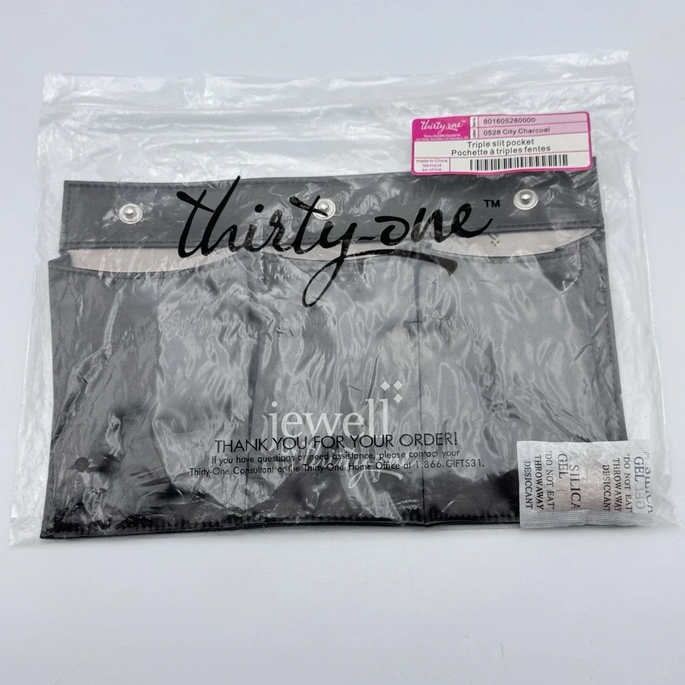 NEW Jewell By Thirty One Triple Slit Pocket Snap Bag Pouch City Charcoal Organiz
